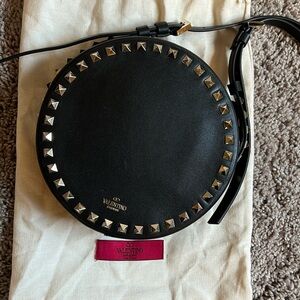 Valentino Garavani Black Calfskin Rockstud Round Shoulder Bag